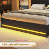 imageVIAGDO Queen Bed Frame with Bookcase Headboard Wooden Bed Frame Queen Size with Charging Station 4 Storage Drawers and LED Lights LED Bed Frame with TypeC and USB No Box Spring Needed BlackBlack