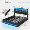 imageVIAGDO Queen Bed Frame with Bookcase Headboard Wooden Bed Frame Queen Size with Charging Station 4 Storage Drawers and LED Lights LED Bed Frame with TypeC and USB No Box Spring Needed BlackBlack