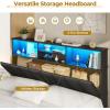imageVIAGDO Queen Bed Frame with Bookcase Headboard Wooden Bed Frame Queen Size with Charging Station 4 Storage Drawers and LED Lights LED Bed Frame with TypeC and USB No Box Spring Needed BlackBlack