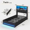 imageVIAGDO Queen Bed Frame with Bookcase Headboard Wooden Bed Frame Queen Size with Charging Station 4 Storage Drawers and LED Lights LED Bed Frame with TypeC and USB No Box Spring Needed BlackBlack