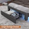 imageVIAGDO White Twin Bed Frames with LED Lights Upholstered Platform Bed Frame Twin Size with Storage Headboard and Charging Station LED Twin Bed Frame No Box Spring NeededDark Grey