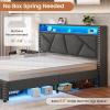 imageVIAGDO White Twin Bed Frames with LED Lights Upholstered Platform Bed Frame Twin Size with Storage Headboard and Charging Station LED Twin Bed Frame No Box Spring NeededDark Grey