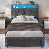 imageVIAGDO White Twin Bed Frames with LED Lights Upholstered Platform Bed Frame Twin Size with Storage Headboard and Charging Station LED Twin Bed Frame No Box Spring NeededDark Grey