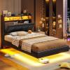 imageVIAGDO Floating Bed Frame Twin Size with Storage Headboard Type C and 3 USB Charging Station Upholstered Bed Frame with Led Lights Visual Floating Hidden Storage No Box Spring Needed BlackBlack