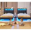 imageVIAGDO Floating Bed Frame Twin Size with Storage Headboard Type C and 3 USB Charging Station Upholstered Bed Frame with Led Lights Visual Floating Hidden Storage No Box Spring Needed BlackBlack