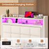 imageVIAGDO Floating Bed Frame Twin Size with Storage Headboard Type C and 3 USB Charging Station Upholstered Bed Frame with Led Lights Visual Floating Hidden Storage No Box Spring Needed BlackWhite