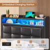 imageVIAGDO Floating Bed Frame Twin Size with Storage Headboard Type C and 3 USB Charging Station Upholstered Bed Frame with Led Lights Visual Floating Hidden Storage No Box Spring Needed BlackBlack