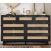 imageVIAGDO Black Rattan Dresser for Bedroom 9 Drawer Dresser with Natural Rattan Drawers Wooden Tall Dresser with Gold Handles Modern Closet Dressers Chest of Drawers for Nursery Entryway Living RoomBlack