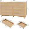 imageVIAGDO Black Rattan Dresser for Bedroom 9 Drawer Dresser with Natural Rattan Drawers Wooden Tall Dresser with Gold Handles Modern Closet Dressers Chest of Drawers for Nursery Entryway Living RoomNatural