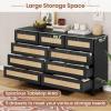 imageVIAGDO Black Rattan Dresser for Bedroom 9 Drawer Dresser with Natural Rattan Drawers Wooden Tall Dresser with Gold Handles Modern Closet Dressers Chest of Drawers for Nursery Entryway Living RoomBlack