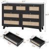 imageVIAGDO Black Rattan Dresser for Bedroom 9 Drawer Dresser with Natural Rattan Drawers Wooden Tall Dresser with Gold Handles Modern Closet Dressers Chest of Drawers for Nursery Entryway Living RoomBlack