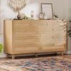 imageVIAGDO Black Rattan Dresser for Bedroom 9 Drawer Dresser with Natural Rattan Drawers Wooden Tall Dresser with Gold Handles Modern Closet Dressers Chest of Drawers for Nursery Entryway Living RoomNatural