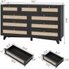 imageVIAGDO Black Rattan Dresser for Bedroom 9 Drawer Dresser with Natural Rattan Drawers Wooden Tall Dresser with Gold Handles Modern Closet Dressers Chest of Drawers for Nursery Entryway Living RoomBlack