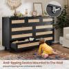 imageVIAGDO Black Rattan Dresser for Bedroom 9 Drawer Dresser with Natural Rattan Drawers Wooden Tall Dresser with Gold Handles Modern Closet Dressers Chest of Drawers for Nursery Entryway Living RoomBlack