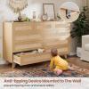 imageVIAGDO Black Rattan Dresser for Bedroom 9 Drawer Dresser with Natural Rattan Drawers Wooden Tall Dresser with Gold Handles Modern Closet Dressers Chest of Drawers for Nursery Entryway Living RoomNatural