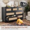 imageVIAGDO Black Rattan Dresser for Bedroom 9 Drawer Dresser with Natural Rattan Drawers Wooden Tall Dresser with Gold Handles Modern Closet Dressers Chest of Drawers for Nursery Entryway Living RoomBlack