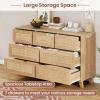 imageVIAGDO Black Rattan Dresser for Bedroom 9 Drawer Dresser with Natural Rattan Drawers Wooden Tall Dresser with Gold Handles Modern Closet Dressers Chest of Drawers for Nursery Entryway Living RoomNatural