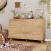 imageVIAGDO Black Rattan Dresser for Bedroom 9 Drawer Dresser with Natural Rattan Drawers Wooden Tall Dresser with Gold Handles Modern Closet Dressers Chest of Drawers for Nursery Entryway Living RoomNatural