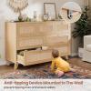 imageVIAGDO Black Rattan Dresser for Bedroom 9 Drawer Dresser with Natural Rattan Drawers Wooden Tall Dresser with Gold Handles Modern Closet Dressers Chest of Drawers for Nursery Entryway Living RoomNatural