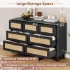 imageVIAGDO Black Rattan Dresser for Bedroom 9 Drawer Dresser with Natural Rattan Drawers Wooden Tall Dresser with Gold Handles Modern Closet Dressers Chest of Drawers for Nursery Entryway Living RoomBlack