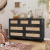 imageVIAGDO Black Rattan Dresser for Bedroom 9 Drawer Dresser with Natural Rattan Drawers Wooden Tall Dresser with Gold Handles Modern Closet Dressers Chest of Drawers for Nursery Entryway Living RoomBlack