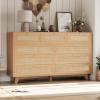imageVIAGDO Black Rattan Dresser for Bedroom 9 Drawer Dresser with Natural Rattan Drawers Wooden Tall Dresser with Gold Handles Modern Closet Dressers Chest of Drawers for Nursery Entryway Living RoomNatural
