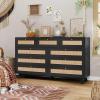 imageVIAGDO Black Rattan Dresser for Bedroom 9 Drawer Dresser with Natural Rattan Drawers Wooden Tall Dresser with Gold Handles Modern Closet Dressers Chest of Drawers for Nursery Entryway Living RoomBlack