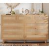 imageVIAGDO Black Rattan Dresser for Bedroom 9 Drawer Dresser with Natural Rattan Drawers Wooden Tall Dresser with Gold Handles Modern Closet Dressers Chest of Drawers for Nursery Entryway Living RoomNatural