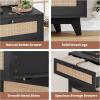 imageVIAGDO Black Rattan Dresser for Bedroom 9 Drawer Dresser with Natural Rattan Drawers Wooden Tall Dresser with Gold Handles Modern Closet Dressers Chest of Drawers for Nursery Entryway Living RoomBlack