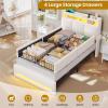 imageVIAGDO Boucle Bed Frame Full Size with Storage Headboard Charging Station and LED Lights Upholstered Full Cloud Bed Frame with 4 Drawers Soft Marshmallow Bed Frame No Box Spring Needed CreamCream