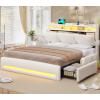 imageVIAGDO Boucle Bed Frame Full Size with Storage Headboard Charging Station and LED Lights Upholstered Full Cloud Bed Frame with 4 Drawers Soft Marshmallow Bed Frame No Box Spring Needed CreamCream