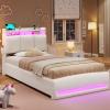 imageVIAGDO Boucle Bed Frame Full Size with Storage Headboard Charging Station and LED Lights Upholstered Full Cloud Bed Frame with 4 Drawers Soft Marshmallow Bed Frame No Box Spring Needed CreamCream