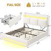 imageVIAGDO Boucle Bed Frame Full Size with Storage Headboard Charging Station and LED Lights Upholstered Full Cloud Bed Frame with 4 Drawers Soft Marshmallow Bed Frame No Box Spring Needed CreamCream