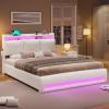 imageVIAGDO Boucle Bed Frame Full Size with Storage Headboard Charging Station and LED Lights Upholstered Full Cloud Bed Frame with 4 Drawers Soft Marshmallow Bed Frame No Box Spring Needed CreamCream
