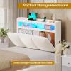 imageVIAGDO Boucle Bed Frame Full Size with Storage Headboard Charging Station and LED Lights Upholstered Full Cloud Bed Frame with 4 Drawers Soft Marshmallow Bed Frame No Box Spring Needed CreamCream