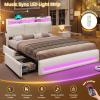 imageVIAGDO Boucle Bed Frame Full Size with Storage Headboard Charging Station and LED Lights Upholstered Full Cloud Bed Frame with 4 Drawers Soft Marshmallow Bed Frame No Box Spring Needed CreamCream
