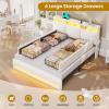 imageVIAGDO Boucle Bed Frame Full Size with Storage Headboard Charging Station and LED Lights Upholstered Full Cloud Bed Frame with 4 Drawers Soft Marshmallow Bed Frame No Box Spring Needed CreamCream