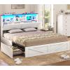 imageVIAGDO Farmhouse Bed Frame Queen Size with Bookcase Storage Headboard Charging Station and LED Lights Wooden Queen Bed Frame with 4 Drawers Barn Door Design No Box Spring Needed No Noise GreyWhite