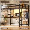 imageVIAGDO Loft Bed with Desk with Charging Station ampamp LED Lights Loft Bed Twin Size with Storage ShelvesClothing Rail Metal Twin Loft Bed with Safety Guard ampamp Ladder No Box Spring Needed WhiteBlack