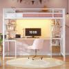 imageVIAGDO Loft Bed with Desk with Charging Station ampamp LED Lights Loft Bed Twin Size with Storage ShelvesClothing Rail Metal Twin Loft Bed with Safety Guard ampamp Ladder No Box Spring Needed WhiteWhite