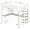 imageVIAGDO Loft Bed with Desk with Charging Station ampamp LED Lights Loft Bed Twin Size with Storage ShelvesClothing Rail Metal Twin Loft Bed with Safety Guard ampamp Ladder No Box Spring Needed WhiteWhite