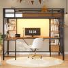 imageVIAGDO Loft Bed with Desk with Charging Station ampamp LED Lights Loft Bed Twin Size with Storage ShelvesClothing Rail Metal Twin Loft Bed with Safety Guard ampamp Ladder No Box Spring Needed WhiteBlack