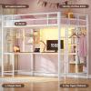 imageVIAGDO Loft Bed with Desk with Charging Station ampamp LED Lights Loft Bed Twin Size with Storage ShelvesClothing Rail Metal Twin Loft Bed with Safety Guard ampamp Ladder No Box Spring Needed WhiteWhite
