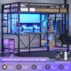 imageVIAGDO Loft Bed with Desk with Charging Station ampamp LED Lights Loft Bed Twin Size with Storage ShelvesClothing Rail Metal Twin Loft Bed with Safety Guard ampamp Ladder No Box Spring Needed WhiteBlack