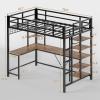 imageVIAGDO Loft Bed with Desk with Charging Station ampamp LED Lights Loft Bed Twin Size with Storage ShelvesClothing Rail Metal Twin Loft Bed with Safety Guard ampamp Ladder No Box Spring Needed WhiteBlack