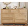 imageVIAGDO Black Rattan Dresser for Bedroom 9 Drawer Dresser with Natural Rattan Drawers Wooden Tall Dresser with Gold Handles Modern Closet Dressers Chest of Drawers for Nursery Entryway Living RoomNatural