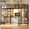 imageVIAGDO Loft Bed with Desk with Charging Station ampamp LED Lights Loft Bed Twin Size with Storage ShelvesClothing Rail Metal Twin Loft Bed with Safety Guard ampamp Ladder No Box Spring Needed WhiteBlack