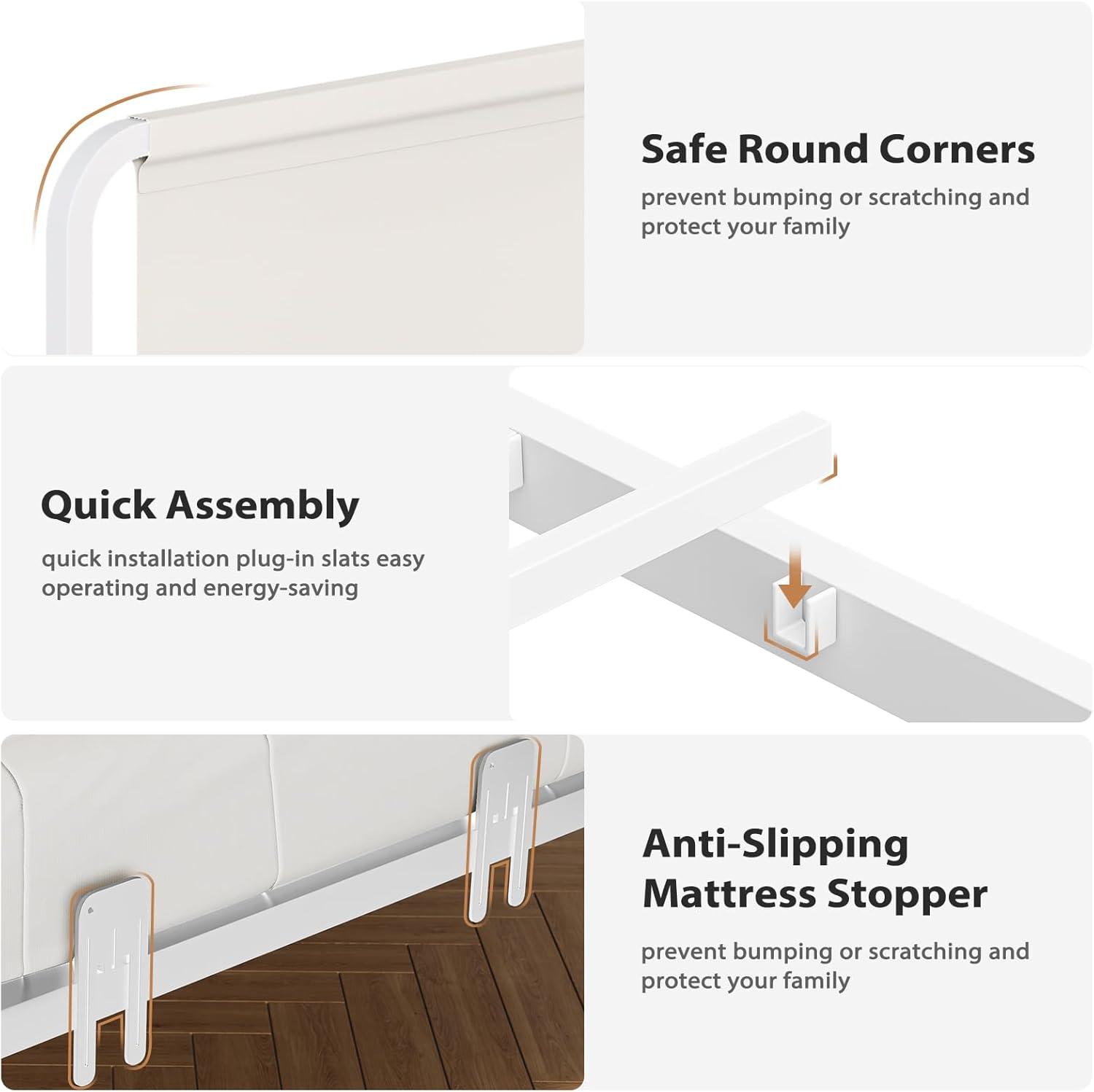 imageVIAGDO Daybed with 2 Drawers Twin Day Bed with Upholstered Headboard and Charging Station Metal Day Bed Frame with Storage and LED Lights Twin Daybed for Living Room Bedroom Guest Room WhiteWhite
