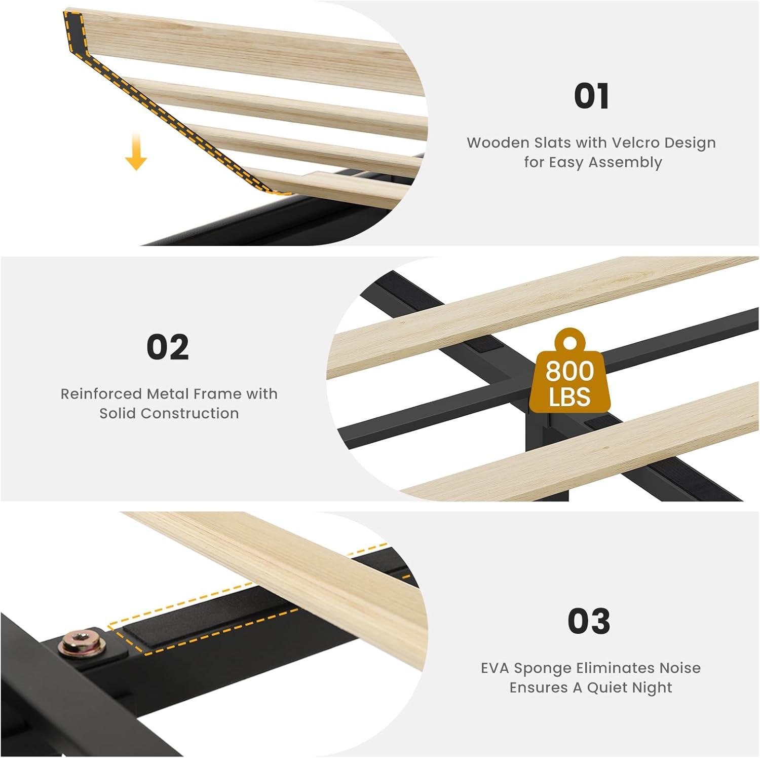 imageVIAGDO Full Size Bed Frame with Storage Headboard and Charging Station Leather Upholstered Bed Frame Full Size with 4 Drawers and LED Lights Type C and USB No Box Spring Needed BlackBlack