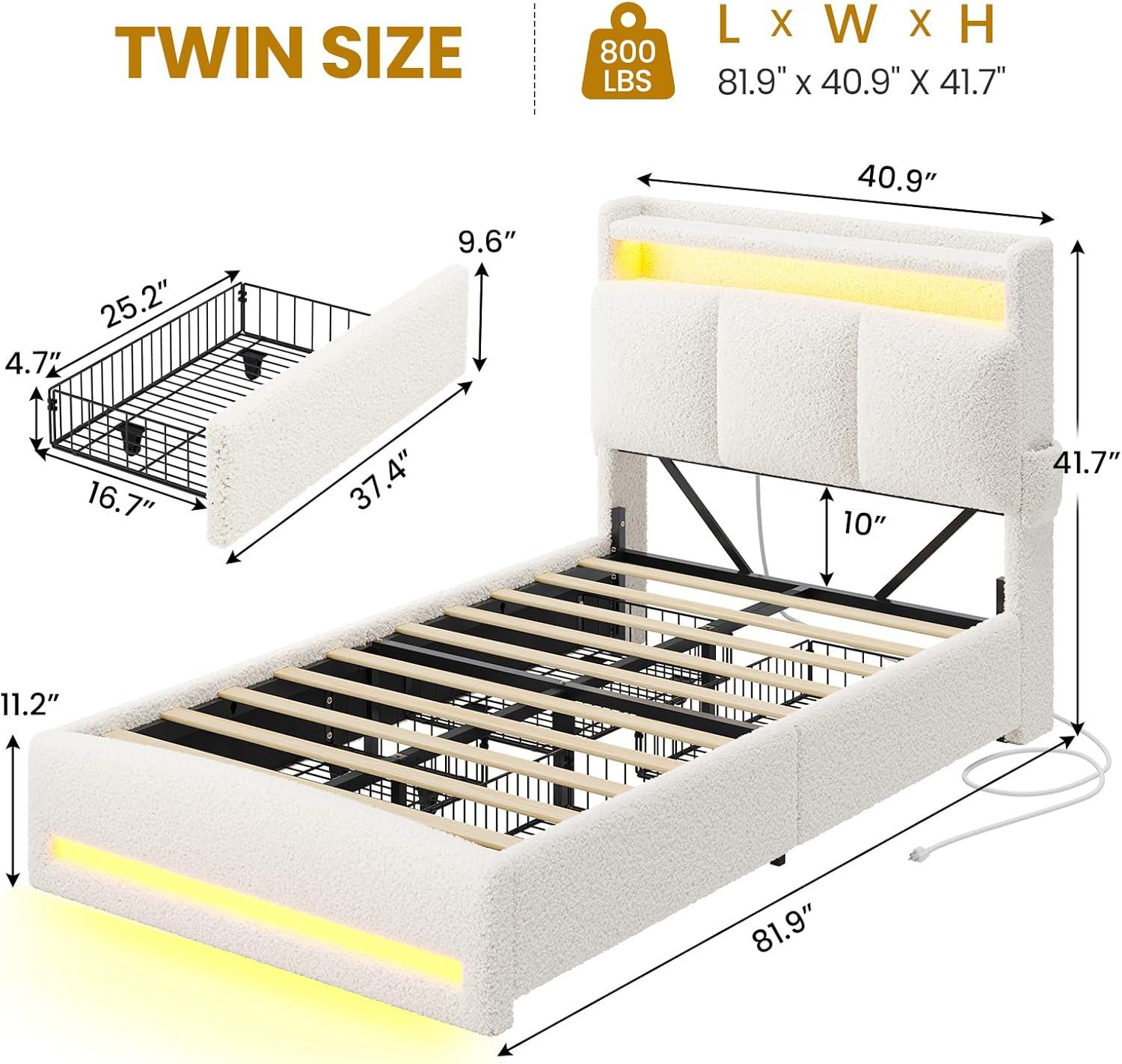 imageVIAGDO Full Size Bed Frame with Storage Headboard and Charging Station Leather Upholstered Bed Frame Full Size with 4 Drawers and LED Lights Type C and USB No Box Spring Needed BlackCream
